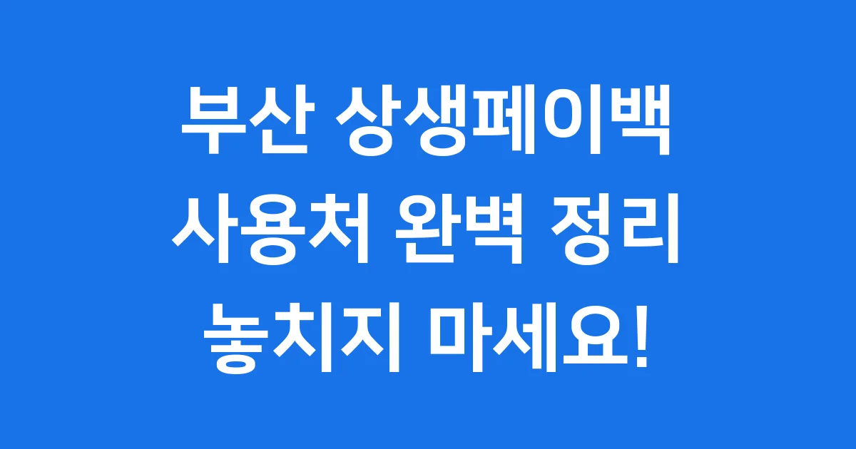 부산 상생페이백 사용처 2025 완벽 정리