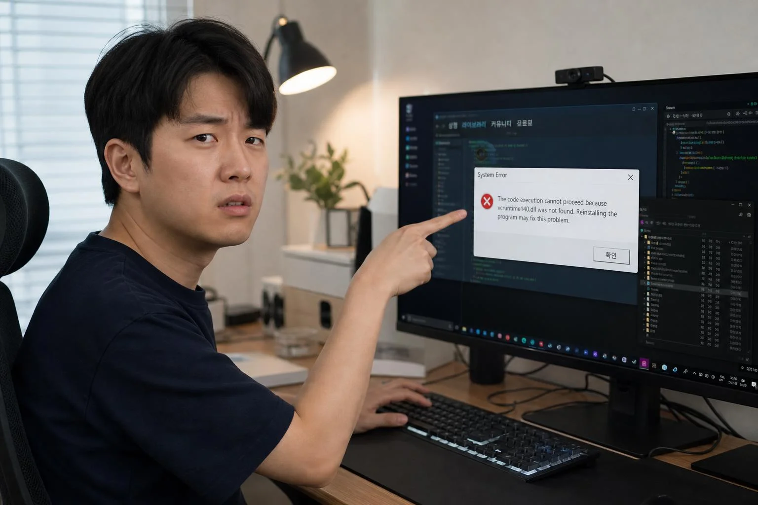 이런 증상이라면 vcruntime140.dll 오류일 가능성이 높아요